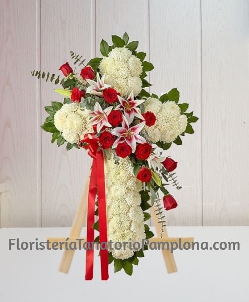 Cruz Funerario clavel y rosas