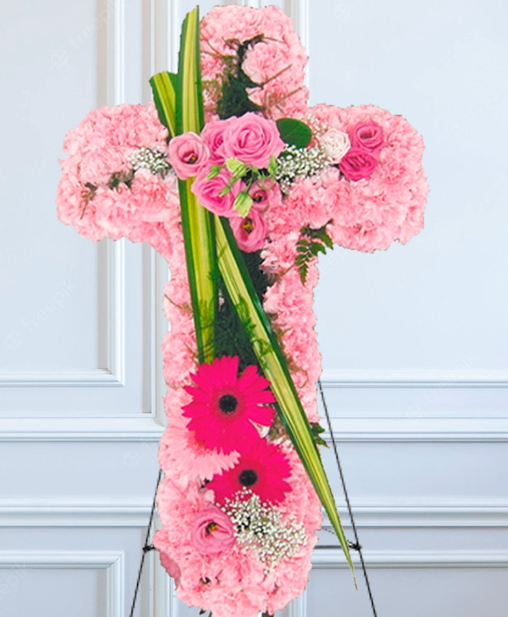 Cruz de flores funebres para tanatorios